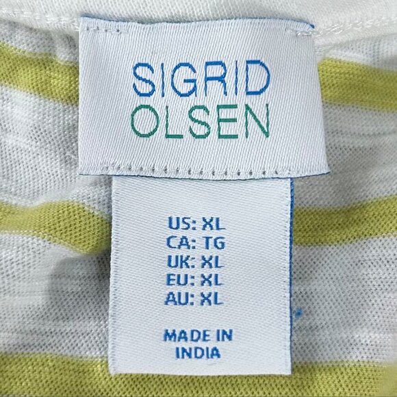 Sigrid Olsen Lime Green White Striped Cotton Tank Top Size XL - Picture 5 of 6